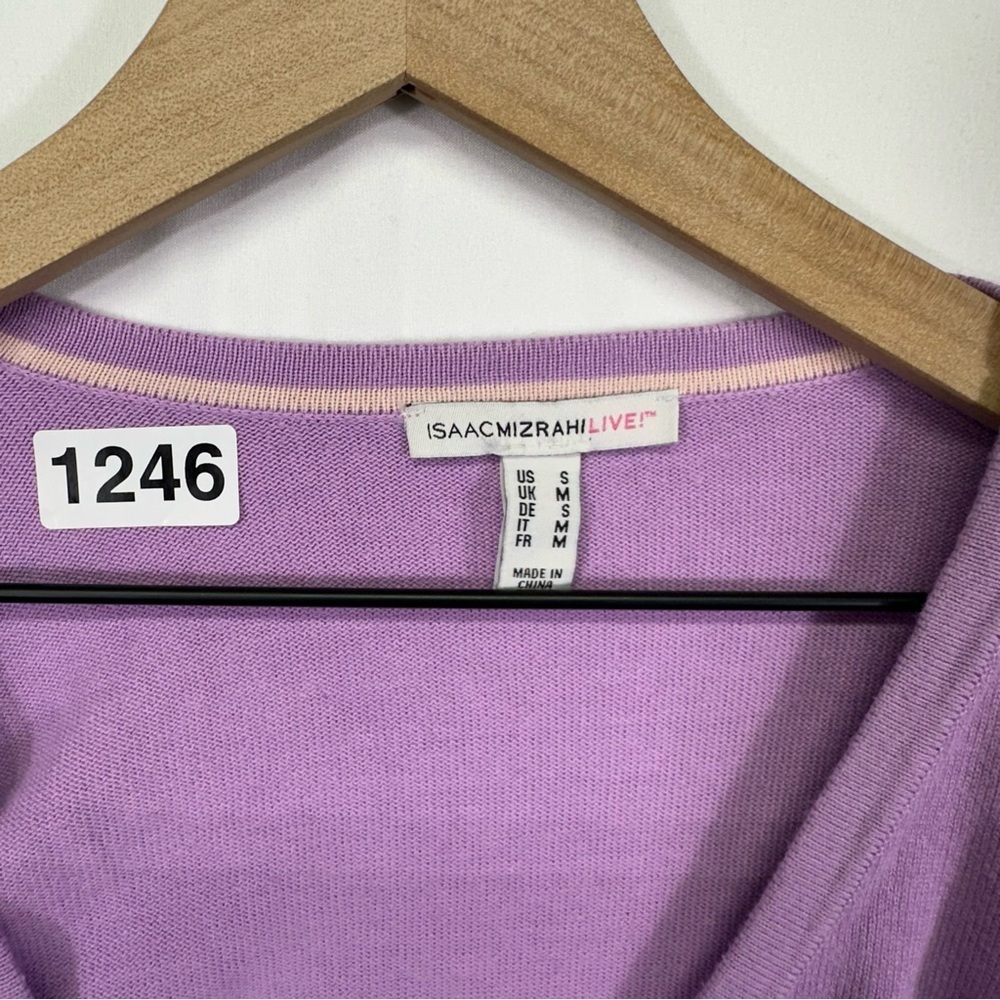 Isaac Mizrahi Live Purple Wrap Tie Front Long Sleeve Top Size S - Picture 2 of 6